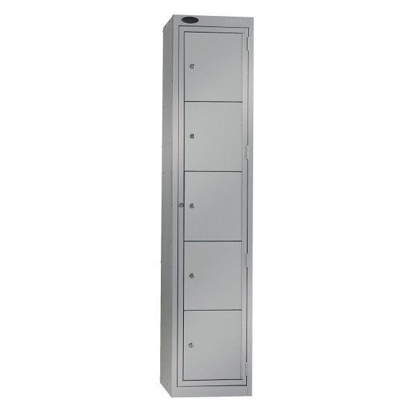 Garment Dispenser Locker | 1780 x 380 x 460mm | 5 Doors | Silver Carcass | Silver Doors | Cam Lock | Probe