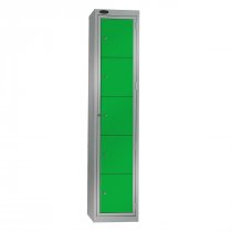 Garment Dispenser Locker | 1780 x 380 x 460mm | 5 Doors | Silver Carcass | Green Doors | Cam Lock | Probe