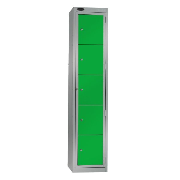 Garment Dispenser Locker | 1780 x 380 x 460mm | 5 Doors | Silver Carcass | Green Doors | Cam Lock | Probe