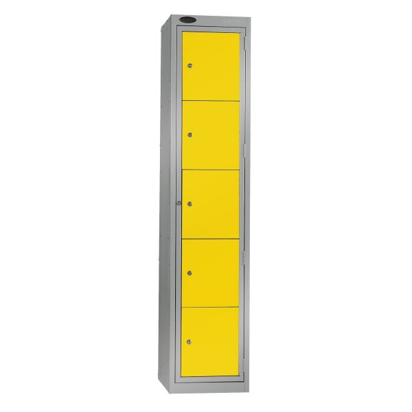 Garment Dispenser Locker | 1780 x 380 x 460mm | 5 Doors | Silver Carcass | Yellow Doors | Cam Lock | Probe