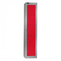 Garment Dispenser Locker | 1780 x 380 x 460mm | 5 Doors | Silver Carcass | Red Doors | Cam Lock | Probe