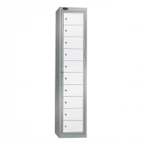 Garment Dispenser Locker | 1780 x 380 x 460mm | 10 Doors | Silver Carcass | White Doors | Cam Lock | Probe