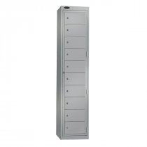 Garment Dispenser Locker | 1780 x 380 x 460mm | 10 Doors | Silver Carcass | Silver Doors | Cam Lock | Probe