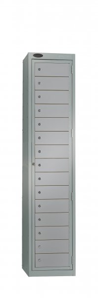 Garment Dispenser Locker | 1780 x 380 x 460mm | 15 Doors | Silver Carcass | Silver Doors | Cam Lock | Probe