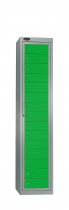 Garment Dispenser Locker | 1780 x 380 x 460mm | 15 Doors | Silver Carcass | Green Doors | Cam Lock | Probe