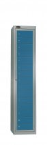 Garment Dispenser Locker | 1780 x 380 x 460mm | 15 Doors | Silver Carcass | Blue Doors | Cam Lock | Probe