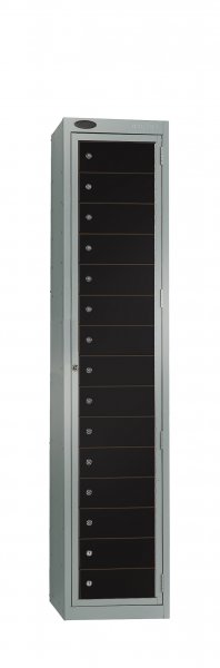 Garment Dispenser Locker | 1780 x 380 x 460mm | 15 Doors | Silver Carcass | Black Doors | Cam Lock | Probe