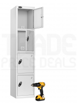 Charging Storage Locker | 1780 x 380 x 460mm | White Carcass | 4 Solid White Doors | RECHARGE 4