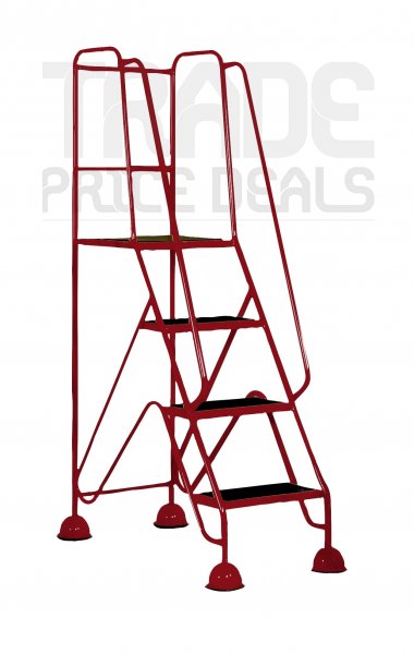 Classic Plus Steps | Platform Height 1016mm | Full Handrail | Clamped Ribbed Treads | Red | Steptek