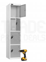 Charging Storage Locker | 1780 x 380 x 460mm | White Carcass | 4 Solid Silver Doors | RECHARGE 4