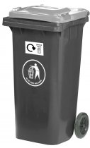 Wheeled Recycling Bin | General Waste | 120 Litres | Grey | Light Grey Lid