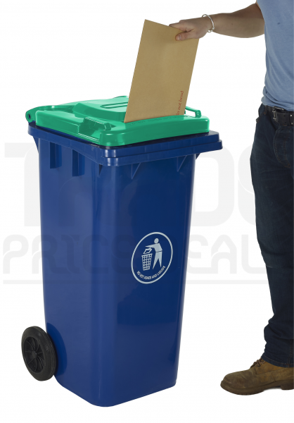 Wheeled Bin | Letter Slot Lid | 30% Recycled Plastic | 120 Litres | Blue | Dark Grey Lid