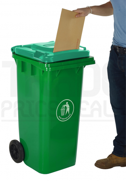 Wheeled Bin | Letter Slot Lid | 30% Recycled Plastic | 120 Litres | Green | Dark Grey Lid