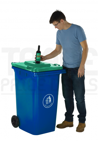 Wheeled Bin | Bottle Hole Lid | 30% Recycled Plastic | 120 Litres | Blue | Dark Grey Lid