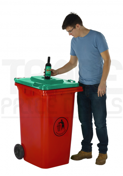 Wheeled Bin | Bottle Hole Lid | 30% Recycled Plastic | 120 Litres | Red/Orange | Dark Grey Lid
