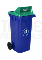 Wheeled Bin | Push Flap Lid | 30% Recycled Plastic | 120 Litres | Blue | Dark Grey Lid