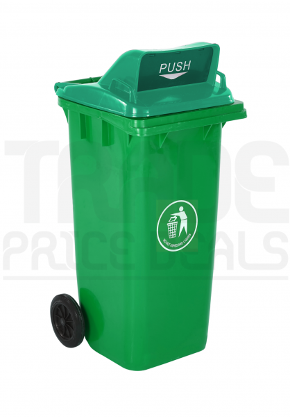 Wheeled Bin | Push Flap Lid | 30% Recycled Plastic | 120 Litres | Green | Dark Grey Lid