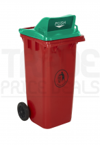 Wheeled Bin | Push Flap Lid | 30% Recycled Plastic | 240 Litres | Red/Orange | Dark Grey Lid