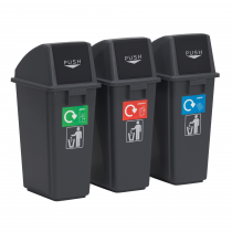 Recycling Bins | Set of 3 with Stickers | 60 Litres | Dark Grey