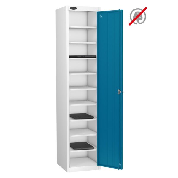 Laptop Storage Locker | Store Only | Single Door | 10 Compartments | White Carcass | Blue Door | Cam Lock | LAPBOX