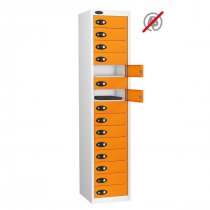 Laptop Storage Locker | Store Only | 15 Individual Compartments | White Carcass | Orange Door | Cam Lock | LAPBOX