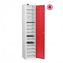 Laptop Storage Locker | Charge & Store | Single Door | 15 Compartments | White Carcass | Red Door | Cam Lock | Std UK Plug | LAPBOX
