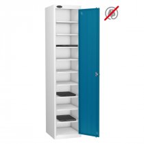 Laptop Storage Locker | Store Only | Single Door | 10 Compartments | White Carcass | Blue Door | Hasp & Staple Lock | LAPBOX