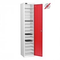 Laptop Storage Locker | Store Only | Single Door | 15 Compartments | White Carcass | Red Door | Hasp & Staple Lock | LAPBOX