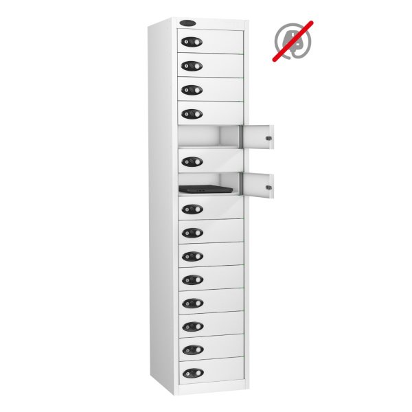 Laptop Storage Locker | Store Only | 15 Individual Compartments | White Carcass | White Door | Combination Lock | LAPBOX