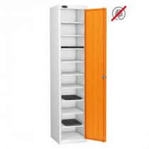 Laptop Storage Locker | Store Only | Single Door | 10 Compartments | White Carcass | Orange Door | Digital Combination Lock | LAPBOX