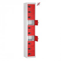 Tablet Storage Locker | Store Only | 10 Individual Compartments | White Carcass | Red Door | Cam Lock | TABbox