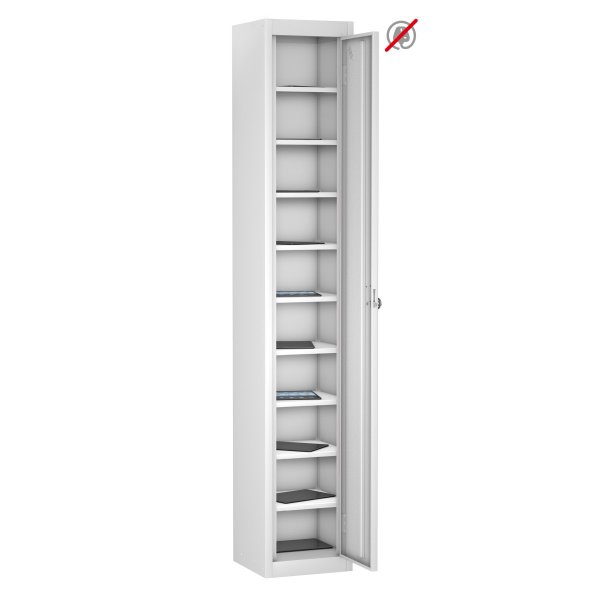 Tablet Storage Locker | Store Only | Single Door | 10 Compartments | White Carcass | White Door | Hasp & Staple Lock | TABbox