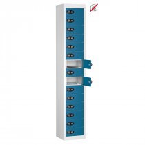 Tablet Storage Locker | Store Only | 15 Individual Compartments | White Carcass | Blue Door | Hasp & Staple Lock | TABbox