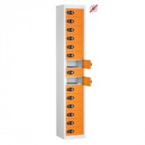 Tablet Storage Locker | Store Only | 15 Individual Compartments | White Carcass | Orange Door | Hasp & Staple Lock | TABbox