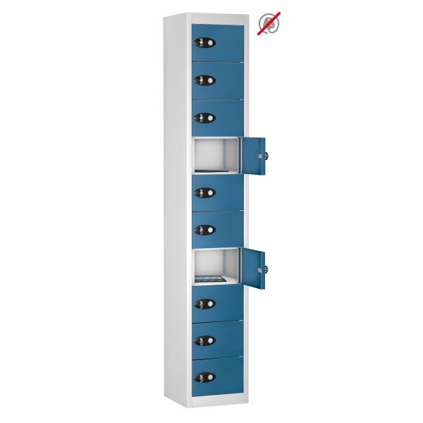 Tablet Storage Locker | Store Only | 10 Individual Compartments | White Carcass | Blue Door | Radial Pin Lock | TABbox