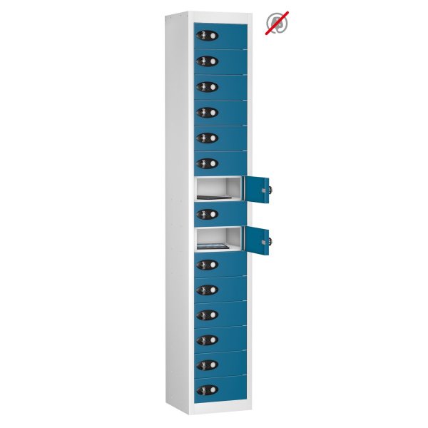 Tablet Storage Locker | Store Only | 15 Individual Compartments | White Carcass | Blue Door | Radial Pin Lock | TABbox