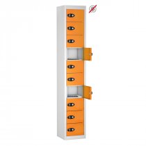 Tablet Storage Locker | Store Only | 10 Individual Compartments | White Carcass | Orange Door | Combination Lock | TABbox
