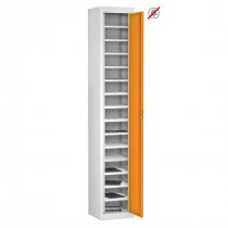 Tablet Storage Locker | Store Only | Single Door | 15 Compartments | White Carcass | Orange Door | Combination Lock | TABbox
