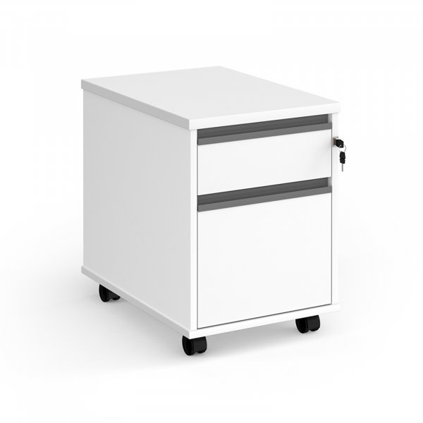 Mobile Pedestal | 2 Drawers | White | Graphite Handles | Contract