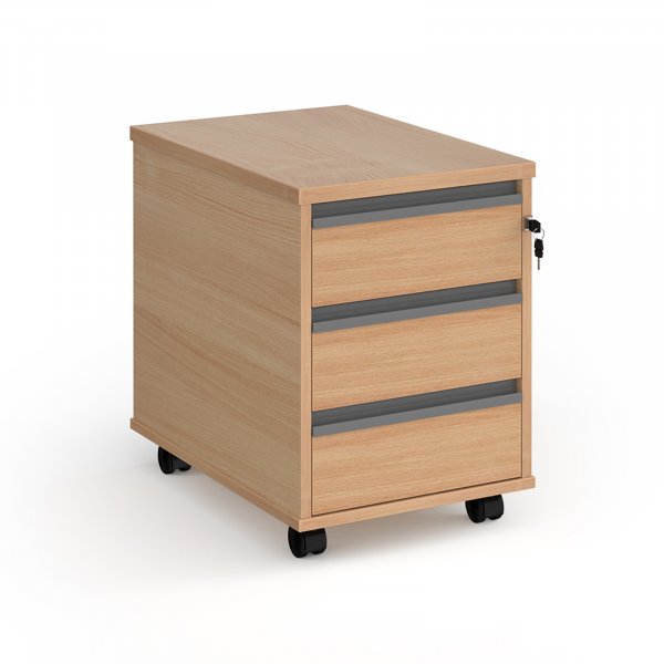 Mobile Pedestal | 3 Drawers | Beech | Graphite Handles | Contract