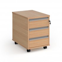 Mobile Pedestal | 3 Drawers | Beech | Silver Handles | Contract