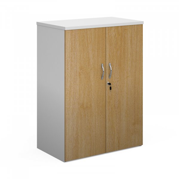 Double Door Cupboard | 1090mm High | White Carcass | Oak Doors | Duo