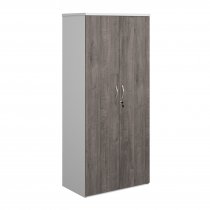 Double Door Cupboard | 1790mm High | White Carcass | Grey Oak Doors | Duo