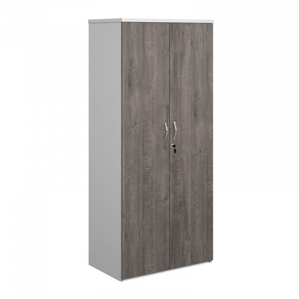 Double Door Cupboard | 1790mm High | White Carcass | Grey Oak Doors | Duo