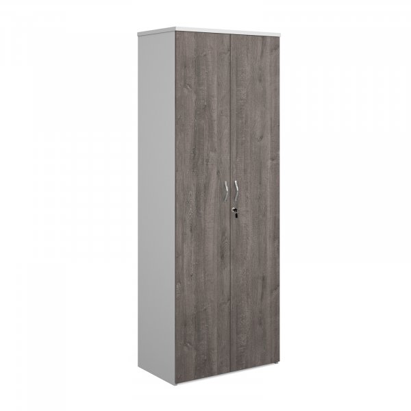 Double Door Cupboard | 2140mm High | White Carcass | Grey Oak Doors | Duo