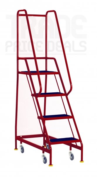 Narrow Aisle Safety Steps | Platform Height 1m | Ribbed Treads | Red | Steptek