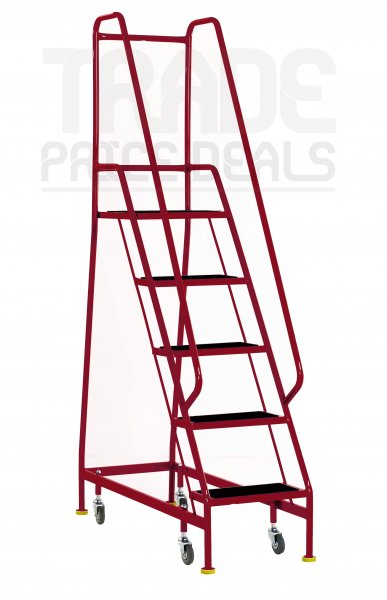 Narrow Aisle Safety Steps | Platform Height 1.25m | Ribbed Treads | Red | Steptek