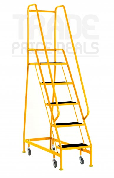 Narrow Aisle Safety Steps | Platform Height 1.25m | Ribbed Treads | Yellow | Steptek