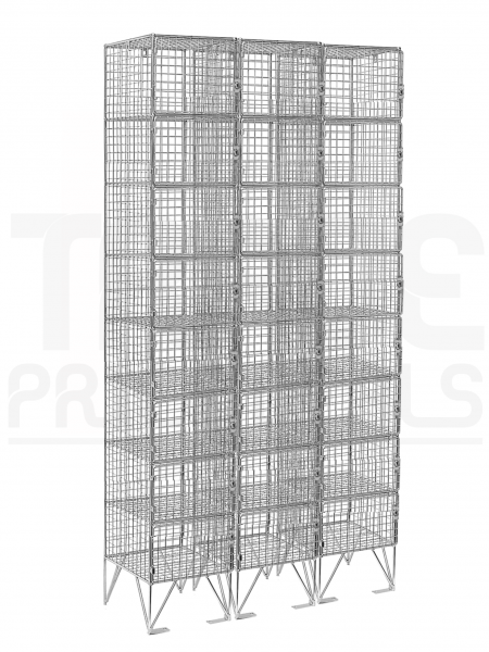 Nest of 3 Wire Mesh Lockers | 8 Doors | 1980 x 305 x 305mm | Flat Top