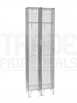 Nest of 2 Wire Mesh Lockers | 1 Open Compartment | 1980 x 305 x 380mm | Flat Top